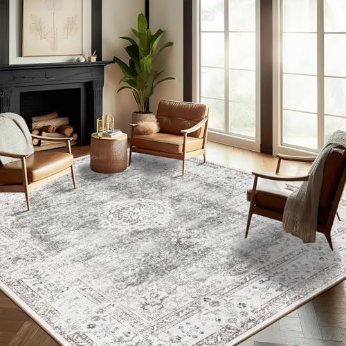 CHAMPLANT Washable Area Rug 8'x10' Retro Boho Design Non-Shedding Non-Slip Easy Care Ideal for High Traffic Areas in Living Room Bedroom Office Coffee Table Kitchen Large Carpet by CHAMPLANT