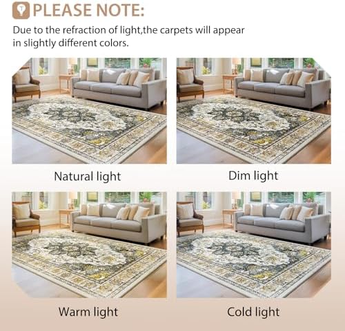 BESTSWEETIE Washable Boho 8x10 Area Rug, No Pile, Living Room, Grey Brown - Image 6
