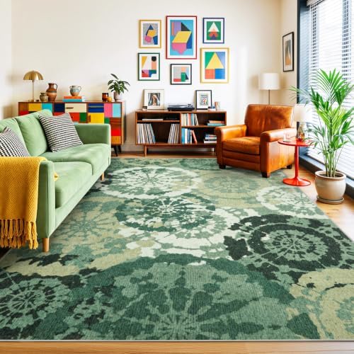 Boho Modern 6x9 Area Rug, Machine Washable Non-Slip Abstract Rug by Quntue