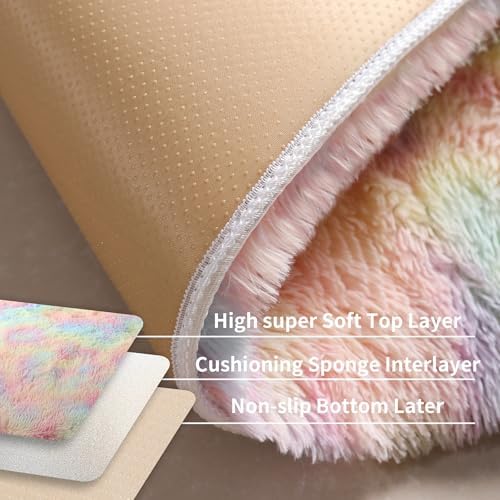 Area rug 2x3 Thick Rainbow 2 Pcs Unicorn Fluffy Fuzzy Rug Washable Shag - Image 4