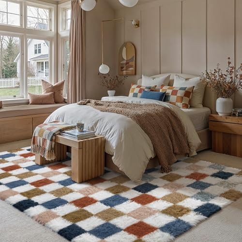 PureCozy Checkered Area Rug 8x10 for Living Room Soft Fluffy Shag Carpet - Image 5