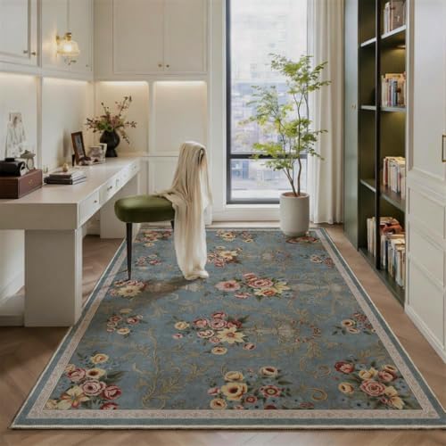 Helthep 5 * 7ft Blue Floral Vintage Washable Area Rug for Living Room - Image 6