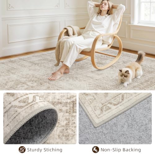 5x8 Area Rugs Living Room: Bedroom Neutral Washable Carpet Brown - Image 4