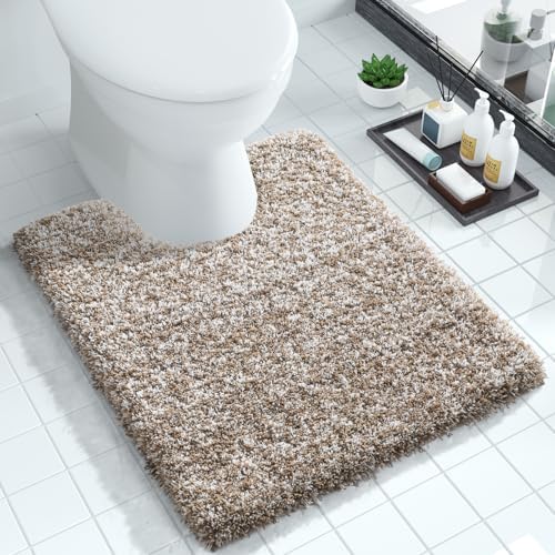 Yimobra Toilet Rugs U Shaped Washable 24X20, Soft Toilet Mat, Brown&White by Yimobra