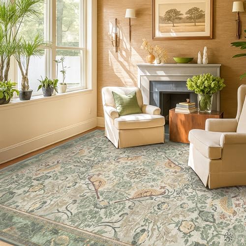 Hazo Haus Washable 6x8 Area Rug for Living Room - Sage Floral Nature Area Rugs for Bedroom, Dining Room Kitchen Table Rug for Under Table, Office, Stain Resistant Non-Slip - Sage Green by HazoHaus