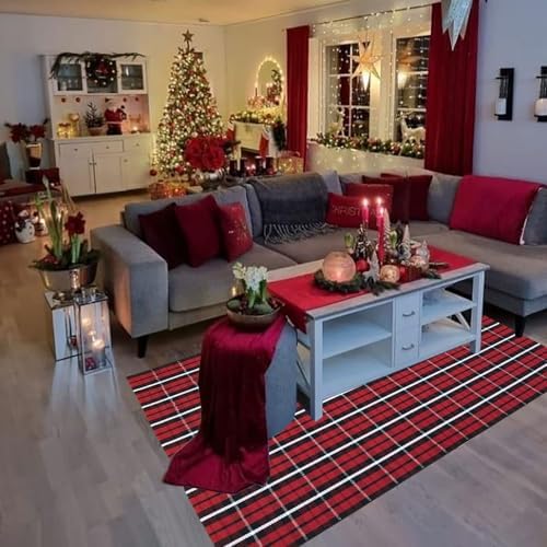 Buffalo Plaid Outdoor Rug, 4' x 6' Christmas Red & Black Check Indoor/Outdoor Area Rug, Layering Rug for Hello/Welcome Door Mat, Machine Washable Cotton Woven Farmhouse Mat for Front Porch Decor - Image 6