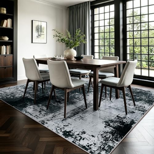 5x7 Rugs for Living Room - Modern Abstract Washable Rug, Ultra Soft Non Slip Low Pile Large Rugs, Floor Carpet for Bedroom Dining Room Office Laundry Nursery Home(Black) - Image 3