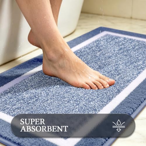 Pauwer Bathroom Rugs 3 Piece Set, Non Slip Washable Bath Mat, Blue - Image 4