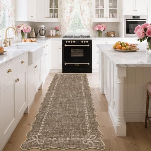 GarveeHome Scalloped Hallway Runner Rug 2.5x8 Non Slip Bedroom Rugs, Brown by GarveeHome
