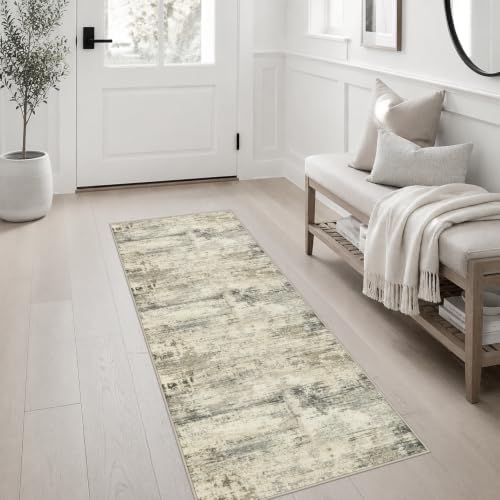 2x5 Washable Runner Rug：Modern Abstract Soft Carpet Ash Brown - Image 3