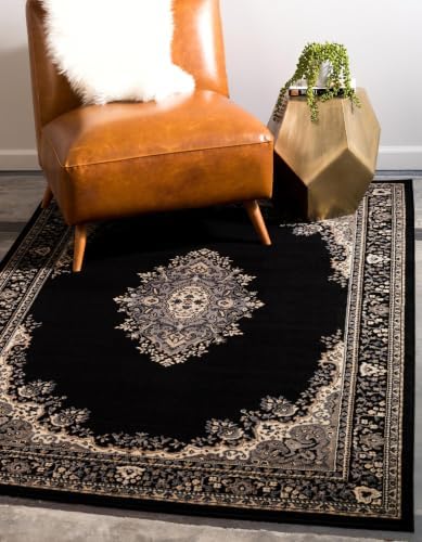 Unique Loom Reza Collection Traditional Persian Style Area Rug, 9 ft 10 in x 13 ft, Black/Beige - Image 2