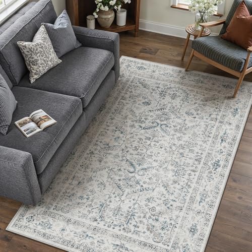 PureCozy Blue Small Area Rug 4x6 Vintage Neutral by PureCozy