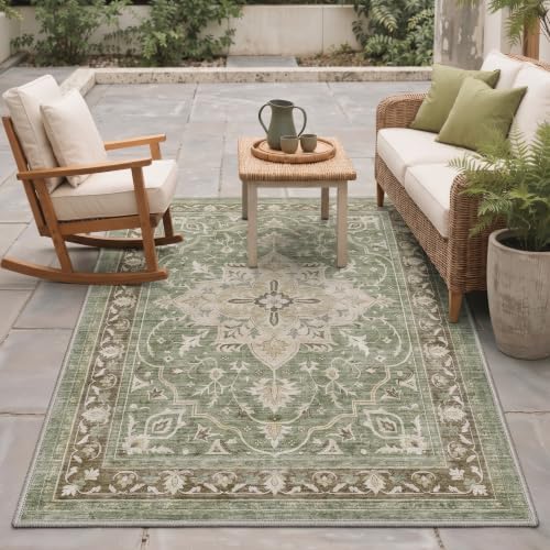GENIMO 8x10 Outdoor Rug, Washable Quick Dry for Patio, Dusty Sage - Image 3