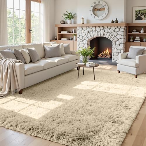 5x7 Fluffy Shag Area Rugs for Living Room Bedroom: Soft Plush Carpet Beige - Image 2
