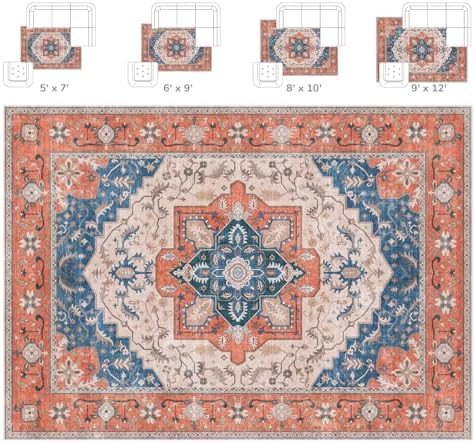 Lessymo 8x10 Area Rug for Living Room,Washable Soft Carpet Tangerine Blue - Image 2