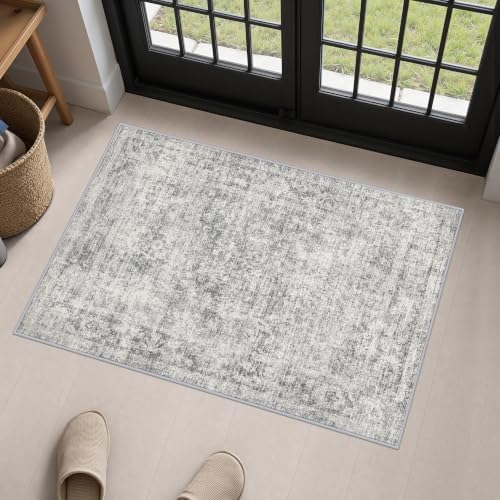 2x3 Washable Entryway Rug: Modern Abstract Soft Carpet Black Grey by FXRHLP