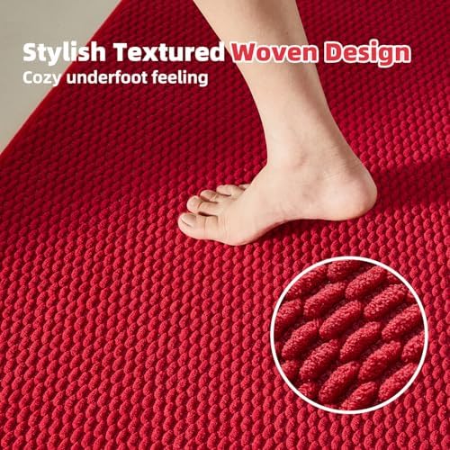 TYUU Christmas Bathroom Rugs Non Slip Washable, Super Absorbent Thin Bath Mat Small Quick Dry Low Pile Bathroom Rug, Red 20"x30" - Image 3