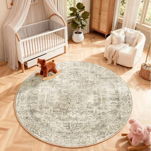4x4 Round Bedroom Rug Washable: Living Room Rug Stain Resistant Non Slip Low Pile Soft Small Area Rug for Bedroom Entryway Kitchen Living Room Bedside Office Dorm Kids Room Entrance - Image 6