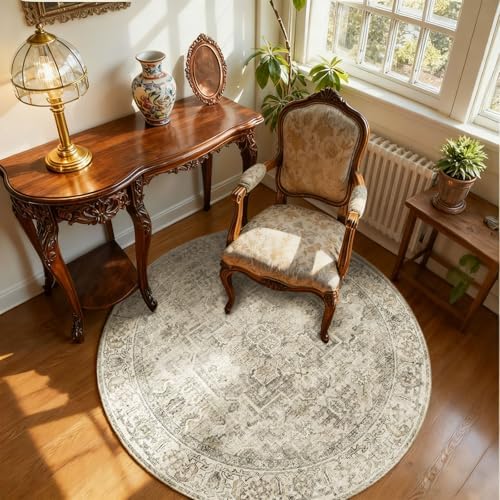4x4 Round Bedroom Rug Washable: Living Room Rug Stain Resistant Non Slip Low Pile Soft Small Area Rug for Bedroom Entryway Kitchen Living Room Bedside Office Dorm Kids Room Entrance - Image 2