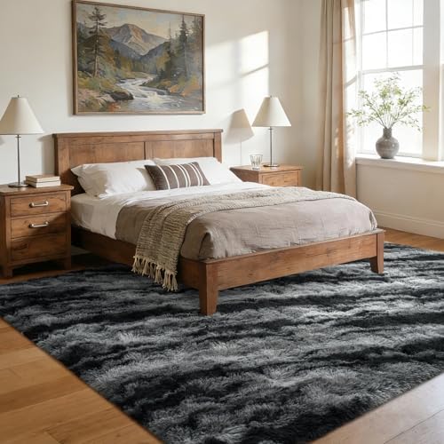 6x9 Large Fluffy Shaggy Area Rugs Non-Slip for Living Room Tie-Dyed Black - Image 3