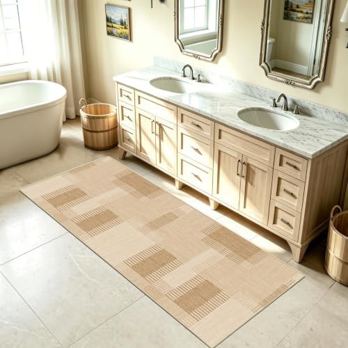 Faux Linen Washable Runner Rug Water Absorbent Surface 2x6 Beige - Image 2