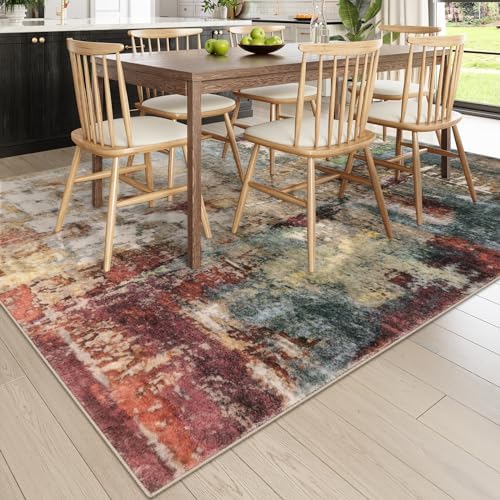 Lahome Modern Abstract Living Room Rug 8x10, Washable 8x10 Area Rugs for Bedroom Stain Resistant Non Slip, Large Red Soft Indoor Carpet for Dining Room Table Home Decor - Image 6