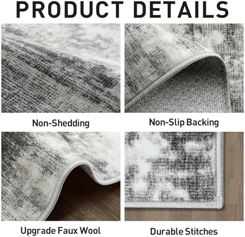8x10 Area Rugs for Living Room: Washable Abstract Black Grey Bedroom Carpet - Image 5