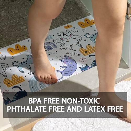 YINENN Bath and Shower Safety Mats 40x16 inch, Non Slip with Suction Cups for Bathroom Stall and Tub Floor, Extra Large and Machine Washable, Drain Holes Keep Bathtub Clean, Colored Cats - Image 4