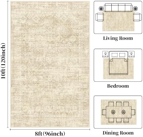 Beige 8x10 Living Room Rug, Non Slip Neutral Area Rugs for Bedroom, Nursery - Image 2