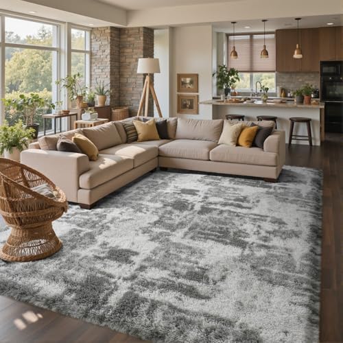 8x10 Ft Extra Large Shag Rugs for Living Room, Tie Dyed Ultra Soft Fluffy Furry Area Rugs for Bedroom Indoor Floor, Aesthetic Carpet for Kids Home Decor (Grey) by Cuzwlovita