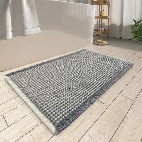 Upgraded Waffle Bath Mat Ultra Absorbent Non Slip Bathroom Mat, 17" x 24" by AMOAMI