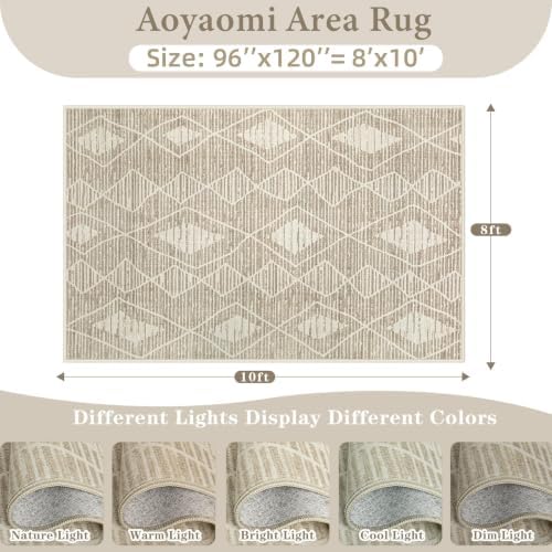 Area Rug Living Room Rugs 8x10 - Large Soft Boho Geometric Rug, Non-Slip Foldable Washable Rugs Non Shedding Morden Indoor Floor Carpet for Living Bedroom Office Dining Room(Cream Beige, 8'x10') - Image 2