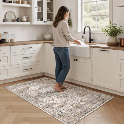 3x5 Washable Rug: Non Slip Soft Vintage Tea Brown Entry Rug - Image 2