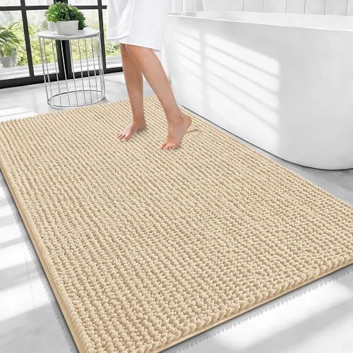 OLANLY Thick Chenille Large Bathroom Rugs 40x32, Absorbent Bath Mat, Beige by OLANLY