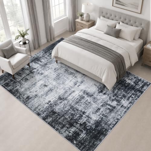 Area Rug Living Room: 5x5 Modern Washable Soft Carpet Dark Black - Image 3