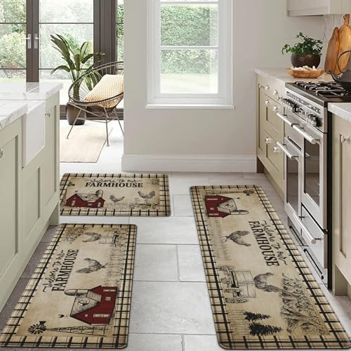 3PCS Kitchen Rugs, Anti Fatigue Kitchen Mat, Farmhouse Rooster - Image 2