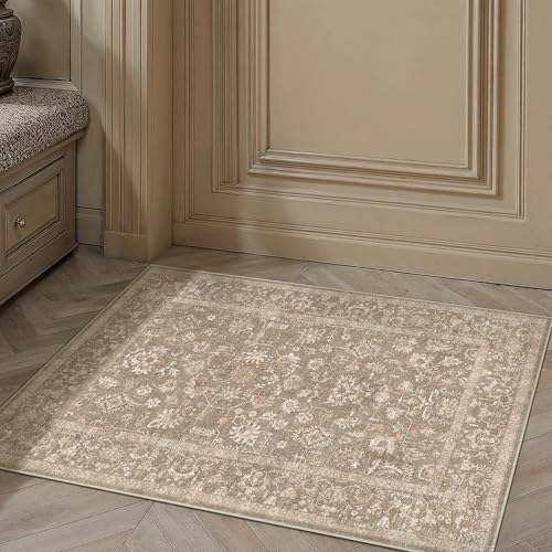 PureCozy 2x3 Deep Brown Area Rug Washable Vintage Non Slip Carpet - Image 3