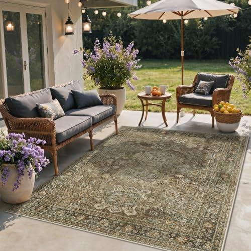 GENIMO 5x8 Outdoor Rug, Washable for Patio and Deck, Olive Brown - Image 7