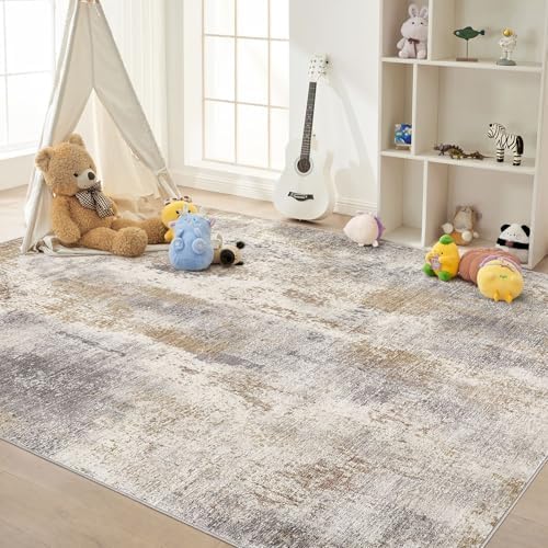 DMOYEST Area Rug Living Room Rugs - 5x7 Washable Soft Indoor Neutral Modern Abstract Low Pile Rug Carpet for Bedroom Dining Room Farmhouse Home Office - Brown Grey - Image 5