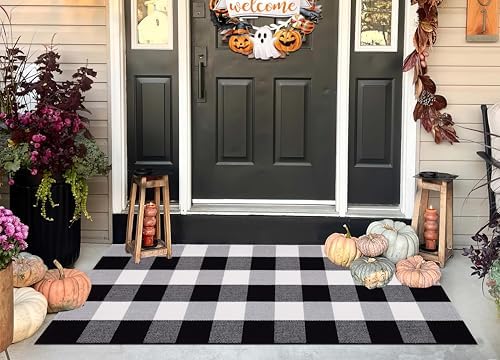 Buffalo Plaid Outdoor Rug 24"x51" Fall Black and White Front Porch Mat - Image 6