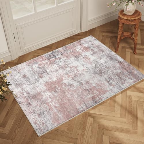 2x3 Pink Gray Washable Area Rug for Living Room, Vintage Print by Unknown
