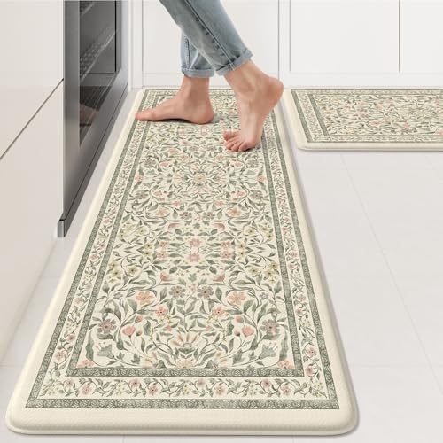 KIMODE Anti Fatigue Kitchen Mats for Floor, Boho Floral Kitchen Rugs Sets by StayinComfortCookwithJoy