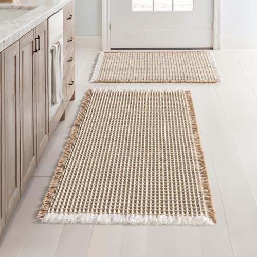MIULEE Set of 2 Waffle Bathroom Rugs Brown&White Bath Mat 17"x24"+20"x32" by MIULEE