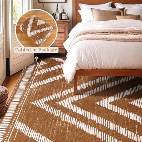 Boho Washable Area Rugs 9x12ft for Living Room, Large Soft Bedroom Rug Non Slip, Low Pile Brown Moroccan Floor Carpets for Dining Room Nursery Playroom Home Office - Image 4
