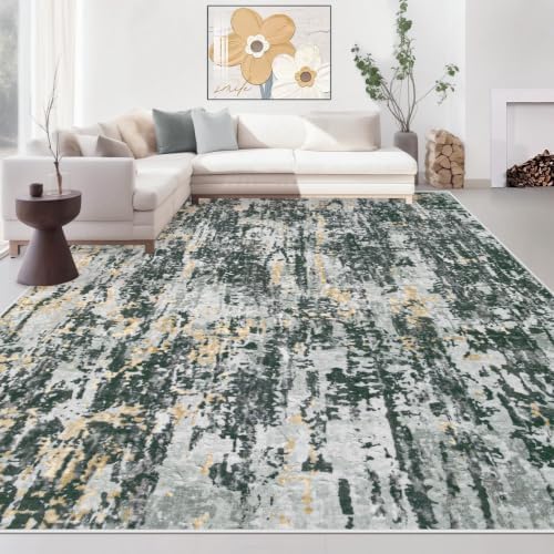 Area Rugs 8x10 Living Room: Washable Rug Modern Abstract Large Rugs Soft Non Slip Neutral Rug Stain Resistant Indoor Carpet for Bedroom Kitchen Dining Room Home Office Rugs(Black Grey Gold,8'x10') by MXSANYOORUG