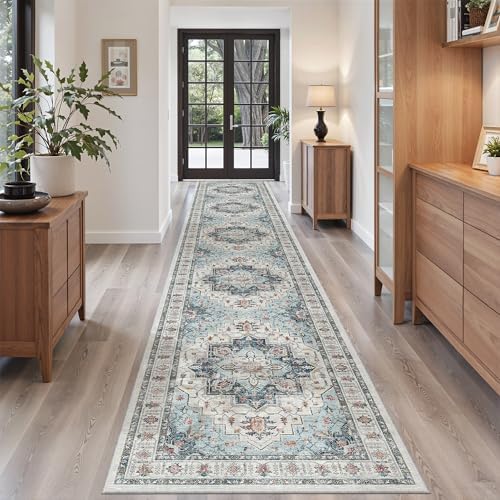 Madane Hallway Runner Rug 2'6''x14' Kitchen Runners Vintage, Blue - Image 5