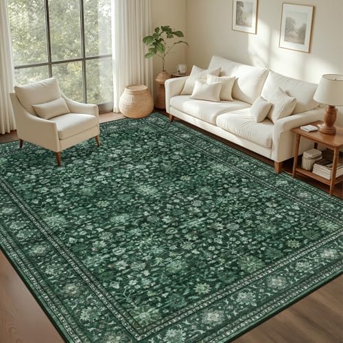 9x12 Area Rugs Living Room: Washable Rug for Bedroom Deep Green - Image 3