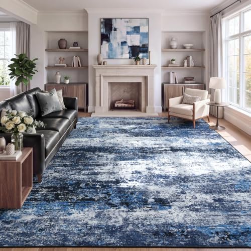 8x10 Area Rug for Living Room, Abstract Washable Large Rugs, Blue Gray by Lofus