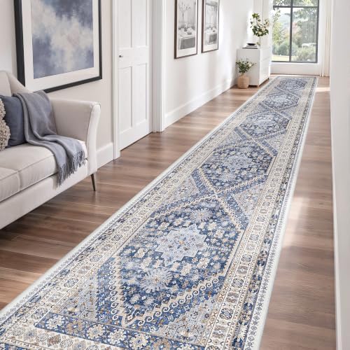 zesthome 3x14 Runner Rug Non Slip,Washable Hallway Runner Rug,Blue - Image 4