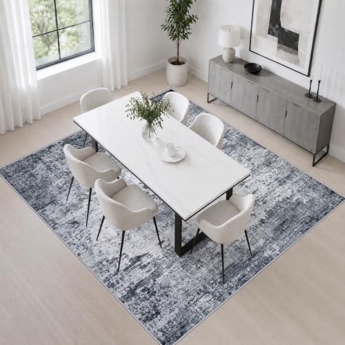 Area Rug Living Room: 6x6 Modern Washable Indoor Soft Carpet Grey - Image 4